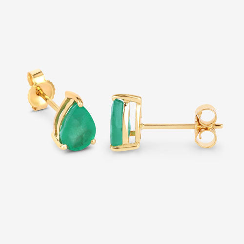 Pendientes de Esmeralda Zambiana de 1.30 Quilates en Oro Amarillo de 10K