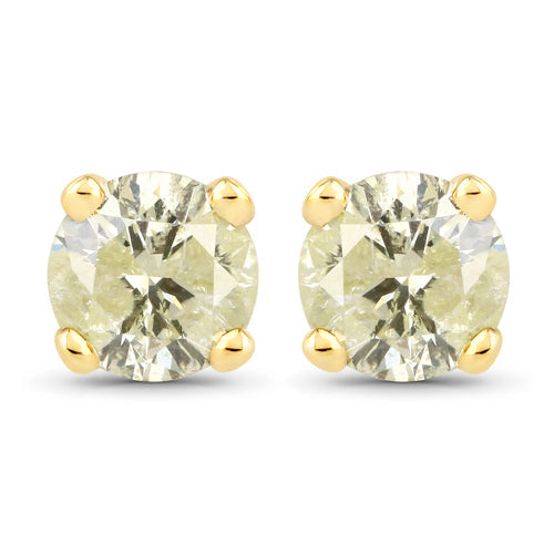 Boucles d'oreilles en or jaune 14K avec diamant LB véritable de 0,95 carat