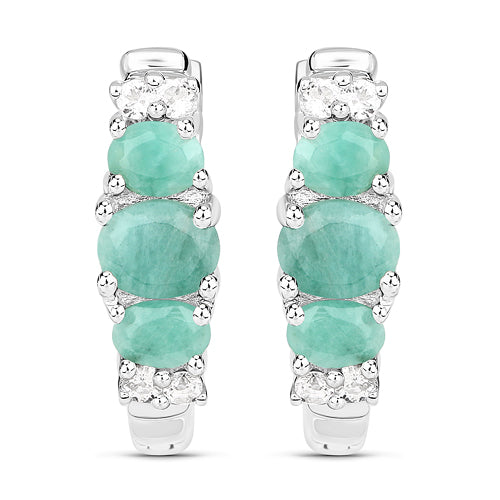 Boucles d'oreilles en émeraude véritable de 1,30 carat et topaze blanche en argent sterling