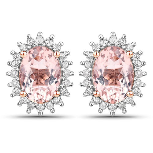 1.61 Carat Genuine Morganite and White Diamond Halo Earrings