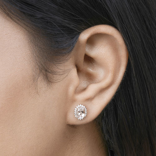 1.61 Carat Genuine Morganite and White Diamond Halo Earrings