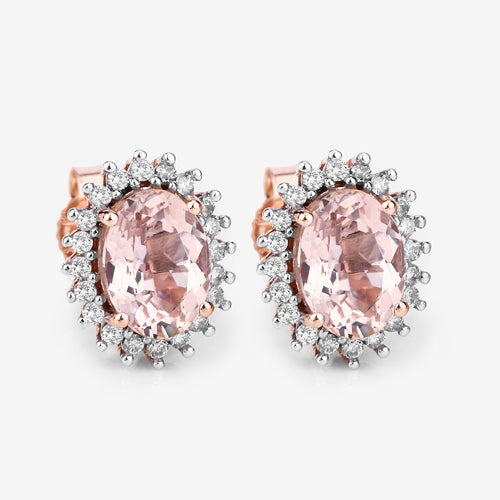 1.61 Carat Genuine Morganite and White Diamond Halo Earrings
