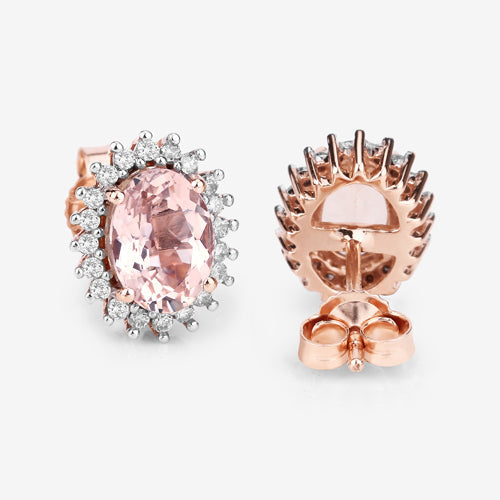 1.61 Carat Genuine Morganite and White Diamond Halo Earrings