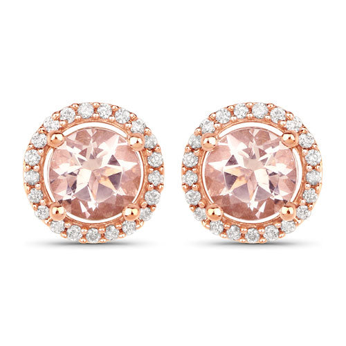 Pendientes Halo de Morganita y Diamante Blanco de 0.93 Quilates