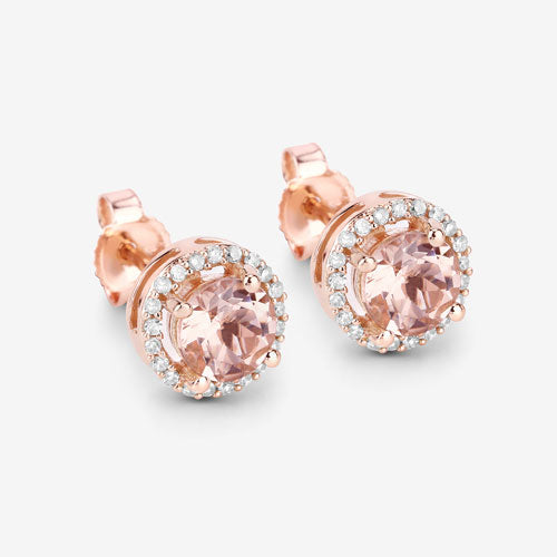 Pendientes Halo de Morganita y Diamante Blanco de 0.93 Quilates