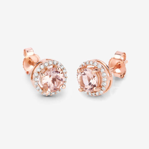Pendientes Halo de Morganita y Diamante Blanco de 0.93 Quilates