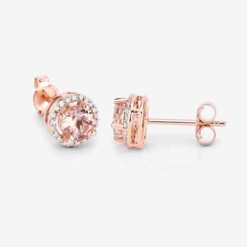 Pendientes Halo de Morganita y Diamante Blanco de 0.93 Quilates