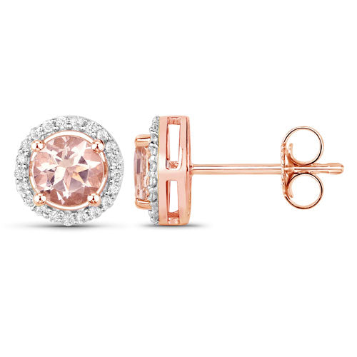 Pendientes Halo de Morganita y Diamante Blanco de 0.93 Quilates