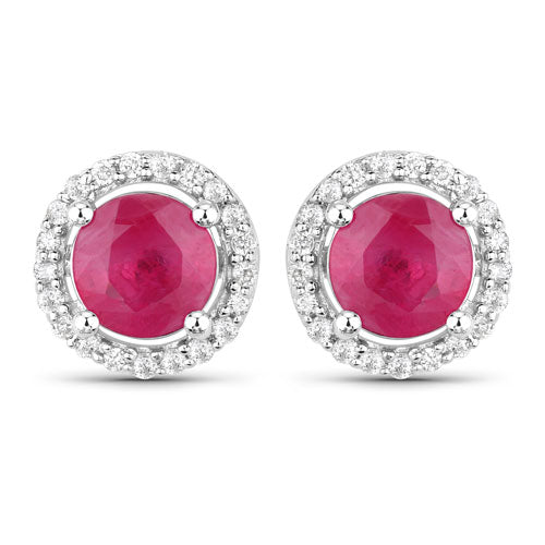 Pendientes de Rubí y Diamante de 1.22 Quilates en Oro Blanco de 14K