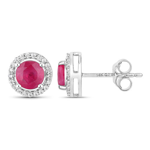 Pendientes de Rubí y Diamante de 1.22 Quilates en Oro Blanco de 14K