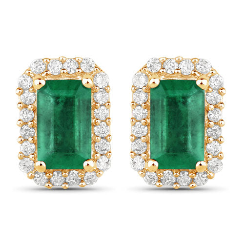 0.91 Carat Genuine Zambian Emerald and Diamond 14K Gold Earrings