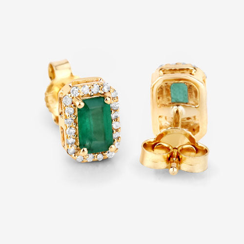 0.91 Carat Genuine Zambian Emerald and Diamond 14K Gold Earrings