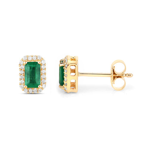 0.91 Carat Genuine Zambian Emerald and Diamond 14K Gold Earrings