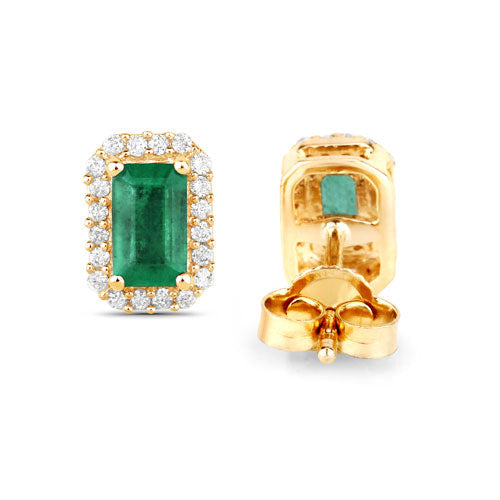 0.91 Carat Genuine Zambian Emerald and Diamond 14K Gold Earrings