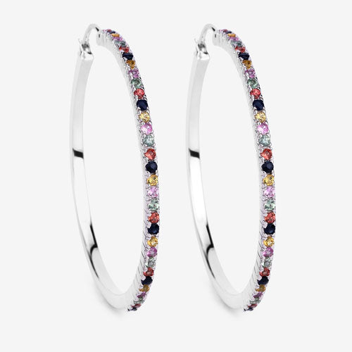 2.24 Carat Multi Sapphire .925 Sterling Silver Hoop Earrings