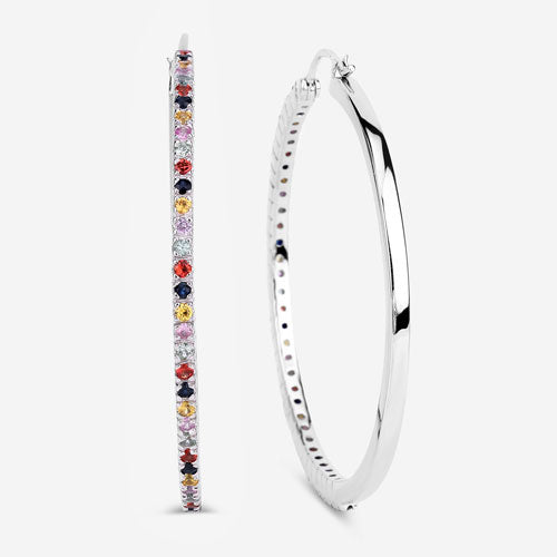2.24 Carat Multi Sapphire .925 Sterling Silver Hoop Earrings