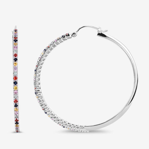 2.24 Carat Multi Sapphire .925 Sterling Silver Hoop Earrings