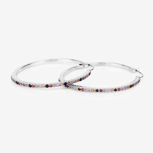 2.24 Carat Multi Sapphire .925 Sterling Silver Hoop Earrings