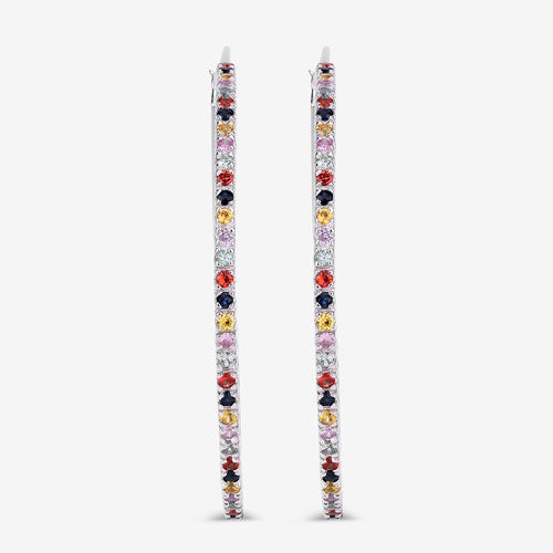 2.24 Carat Multi Sapphire .925 Sterling Silver Hoop Earrings