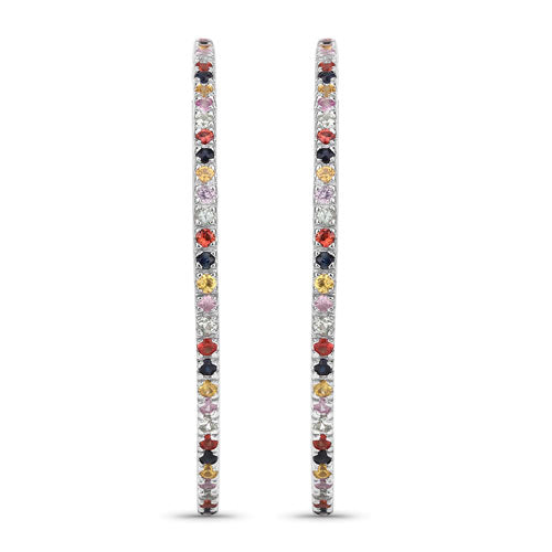 2.24 Carat Multi Sapphire .925 Sterling Silver Hoop Earrings