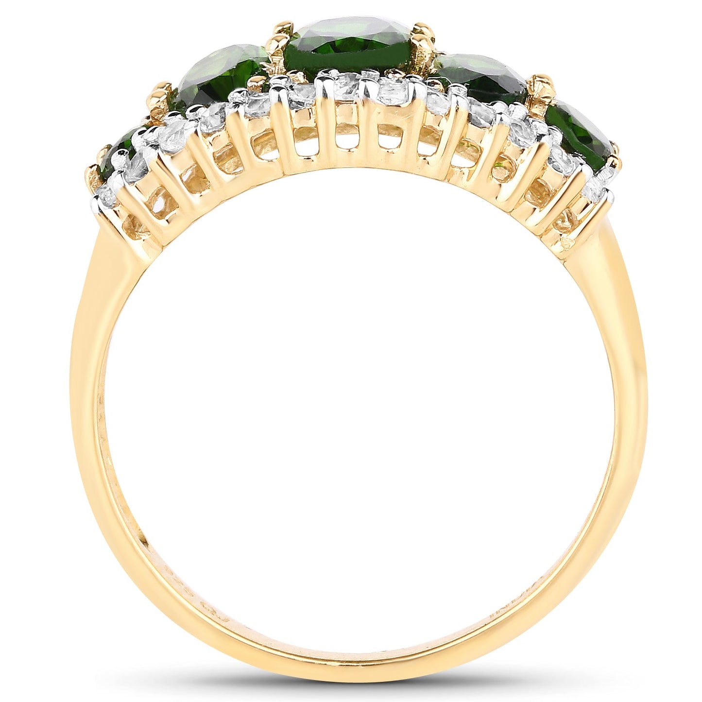 Bague en Chrome Diopside et Topaze Blanche Plaquée Or Jaune 18K de 2,70 Carats