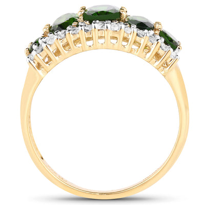 18K Yellow Gold Plated 2.70 Carat Chrome Diopside & White Topaz Ring