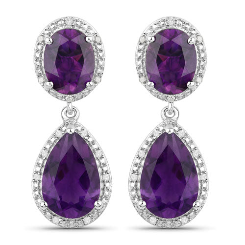 Boucles d'oreilles en améthyste véritable de 8,45 carats et diamants blancs