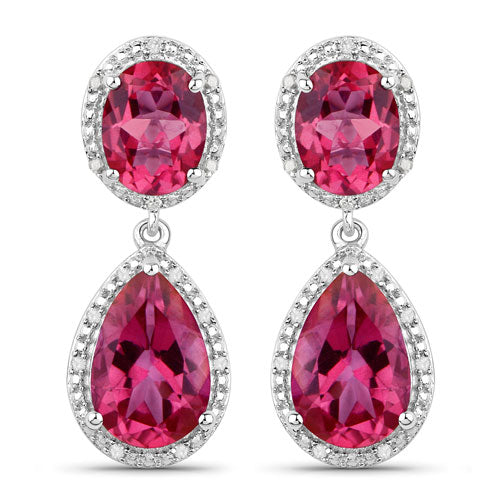 11.35 Carat Genuine Pink Topaz & White Diamond Earrings