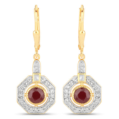 Boucles d'oreilles en rubis véritable de 1,78 carat et zircon blanc en argent sterling