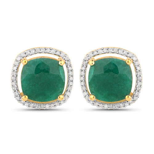 Boucles d'oreilles en argent sterling avec émeraudes teintes de 4,40 carats et diamants blancs