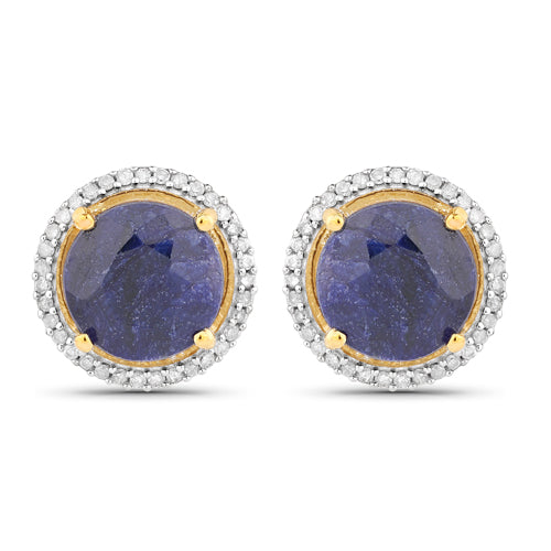 Pendientes de zafiro teñido de 5.20 quilates y diamantes blancos