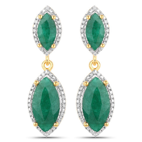 4.21 Carat Dyed Emerald and White Diamond Sterling Silver Earrings
