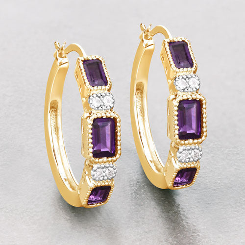 Pendientes de plata esterlina de amatista genuina de 2.18 quilates y topacio blanco