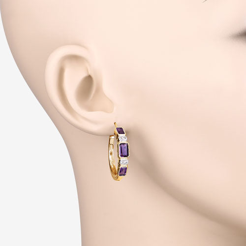 Pendientes de plata esterlina de amatista genuina de 2.18 quilates y topacio blanco
