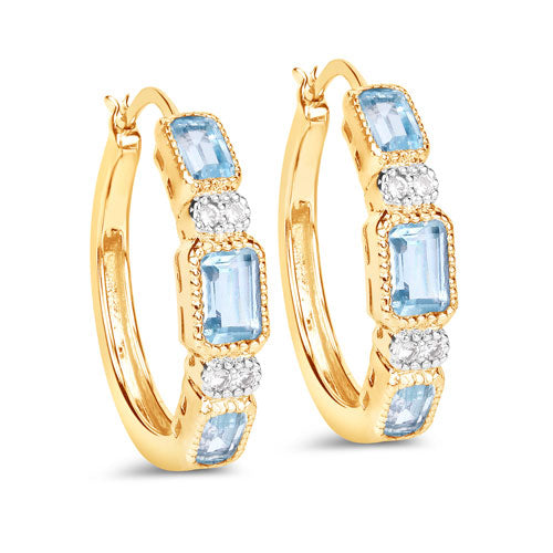 2.66 Carat Genuine Blue Topaz & White Topaz Sterling Silver Earrings