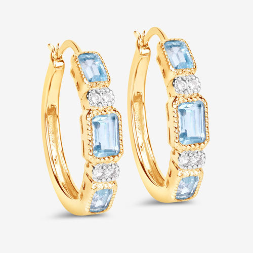 2.66 Carat Genuine Blue Topaz & White Topaz Sterling Silver Earrings