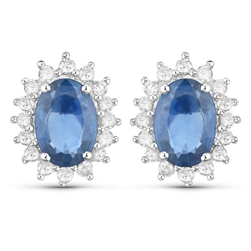 Boucles d'oreilles en saphir bleu et diamant de 2,22 carats en or blanc 14 carats