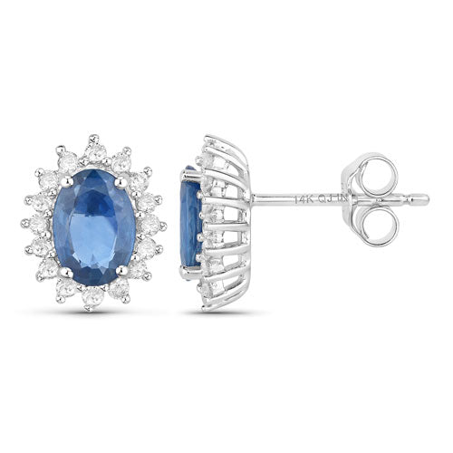 Boucles d'oreilles en saphir bleu et diamant de 2,22 carats en or blanc 14 carats