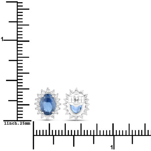 Boucles d'oreilles en saphir bleu et diamant de 2,22 carats en or blanc 14 carats