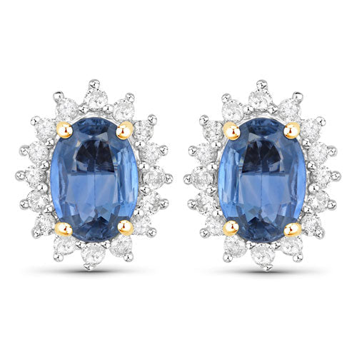 Pendientes de Zafiro Azul y Diamante de 2.22 Quilates en Oro Amarillo de 14K