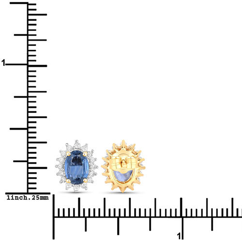 Pendientes de Zafiro Azul y Diamante de 2.22 Quilates en Oro Amarillo de 14K