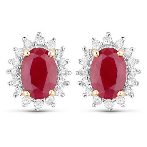 Pendientes de Rubí y Diamante Blanco de 2.02 Quilates en Oro Amarillo de 14K