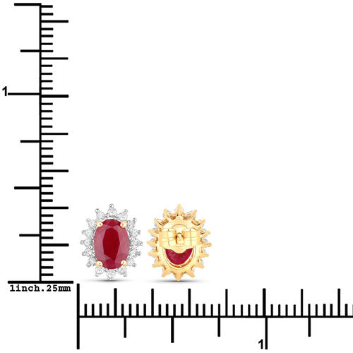 Pendientes de Rubí y Diamante Blanco de 2.02 Quilates en Oro Amarillo de 14K