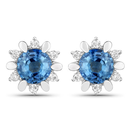 Boucles d'oreilles en saphir bleu véritable et diamants blancs de 1,87 carat