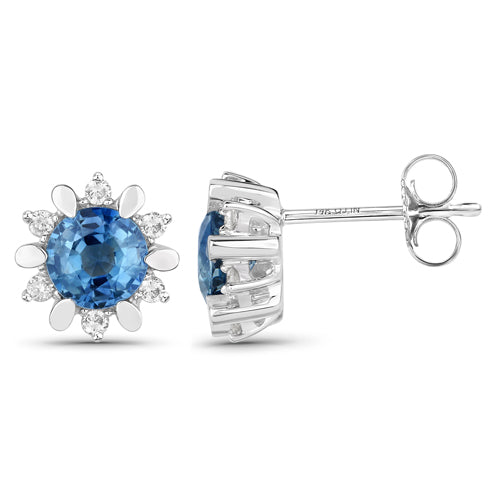 Boucles d'oreilles en saphir bleu véritable et diamants blancs de 1,87 carat