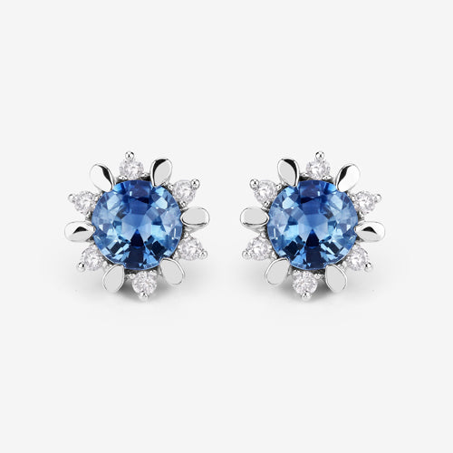 Boucles d'oreilles en saphir bleu véritable et diamants blancs de 1,87 carat