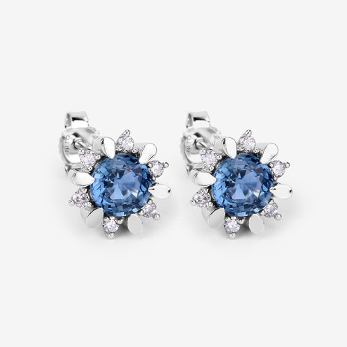 Boucles d'oreilles en saphir bleu véritable et diamants blancs de 1,87 carat