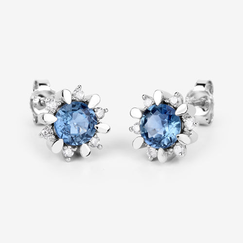 Boucles d'oreilles en saphir bleu véritable et diamants blancs de 1,87 carat