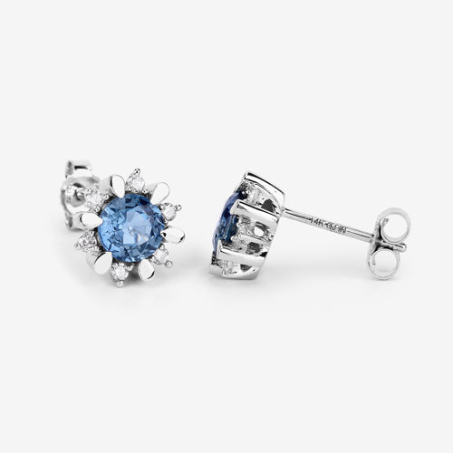 Boucles d'oreilles en saphir bleu véritable et diamants blancs de 1,87 carat