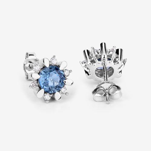 Boucles d'oreilles en saphir bleu véritable et diamants blancs de 1,87 carat